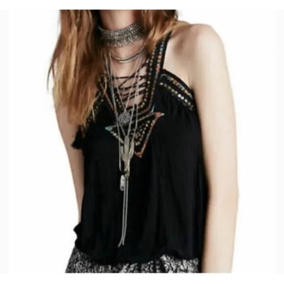 Free People Boho Tank Top Black Size M - Picture 1 of 11